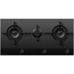 90cm 3 Burner Gas Hob, Black on Glass - Fisher & Paykel CG903DNGGB4 - Naamaste London Homewares - 1