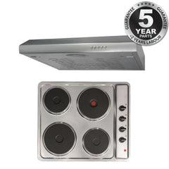 SIA 60cm 4 Zone Electric Hob /Solid Plate , Stainless Steel & Visor Cooker Hood Fan - London Houseware - 1