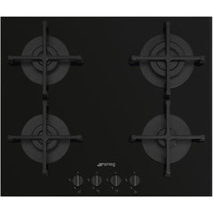 60cm 4 Burner Smeg Gas Hob Black on Glass - PV264B - Naamaste London Homewares - 1
