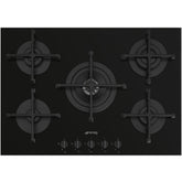 70cm 5 Burner Smeg Gas Hob Black on Glass - PV275B - Naamaste London Homewares - 1