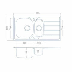 Stainless Steel Kitchen Sink & Waste Kit - SIA BAILE15SS ,1.5 Bowl - London Houseware - 3