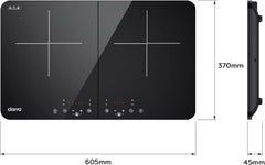 CIARRA 2800W Double Induction Hob – Touch Control, 9 Levels CUTIH2