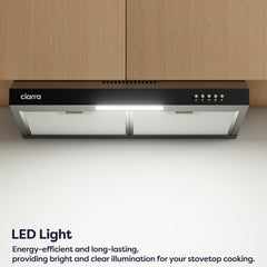 CIARRA 60cm Slim Cooker Hood in Black Under Cabinet CBCB6903D-B