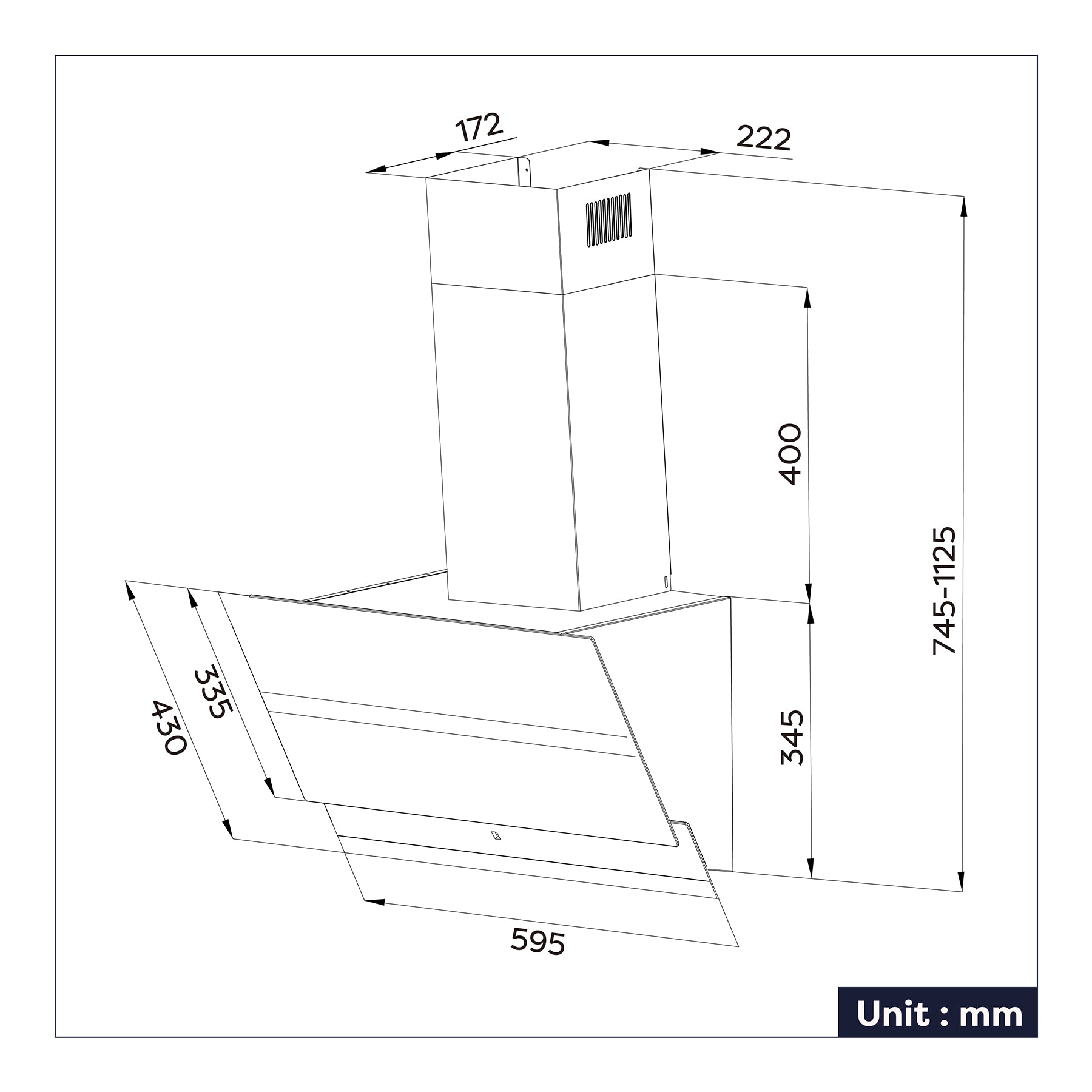 CIARRA Angled Cooker Hood 60cm Touch Control 750m³/h CBCB6736N-OW