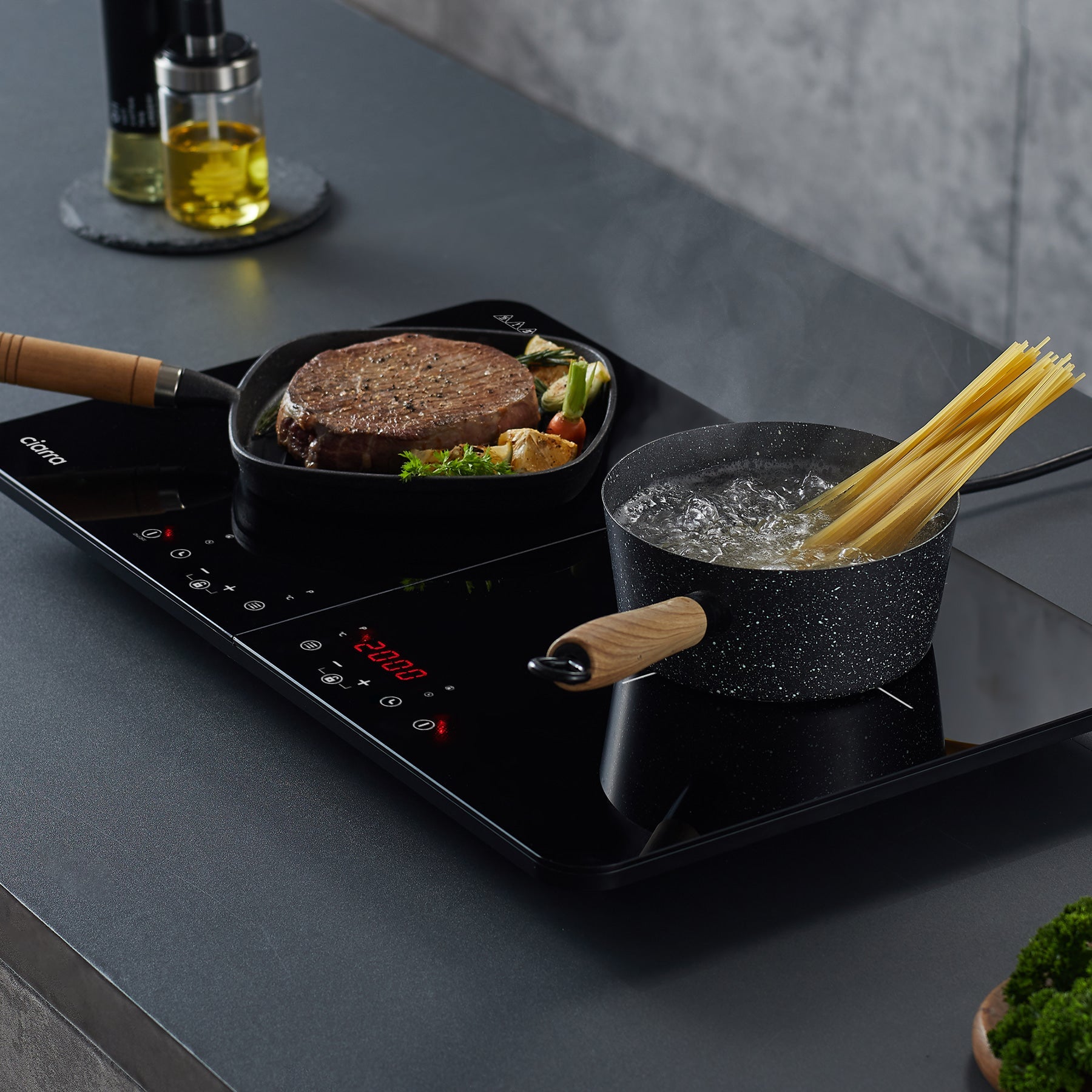 CIARRA Portable Double Induction Hob 2800W with Independent Control CUTIH2-OW